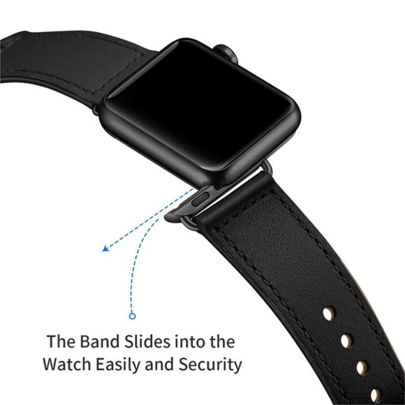 NEW[BAND] BLACK Genuine Leather For Apple Watch - Picture 3 of 10